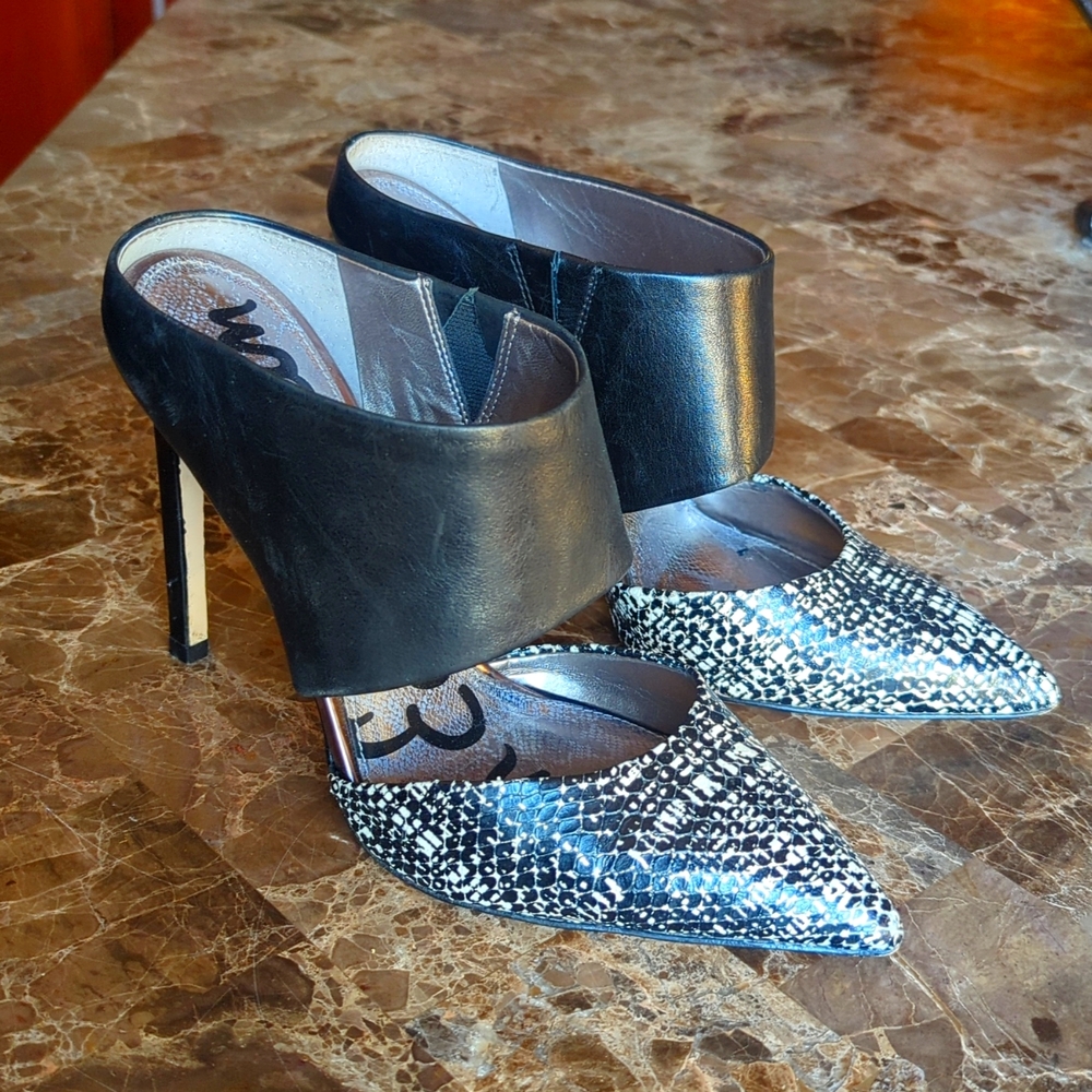 Sam Edelman Monroe heels snakeskin and tweed print